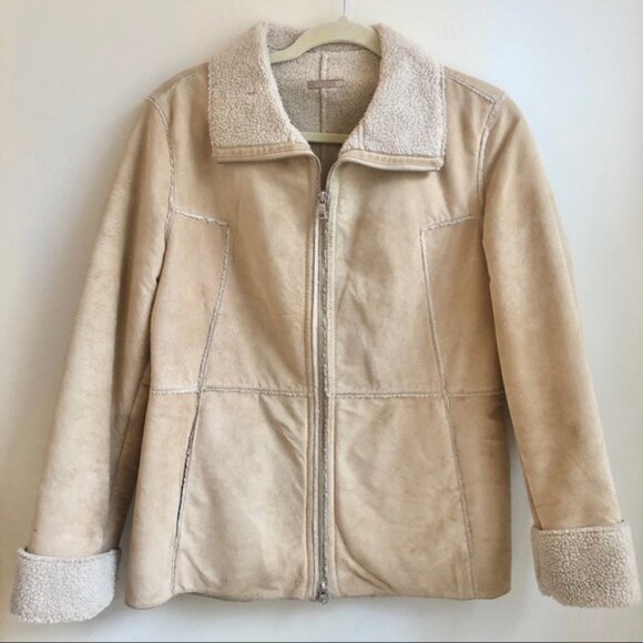 Vintage | GUESS | Tan Penny Lane Suede Patchwork Sherpa Collar Jacket 90s Y2K - Picture 1 of 5